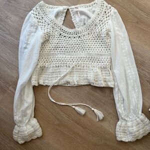 White Crochet Long Sleeve Top